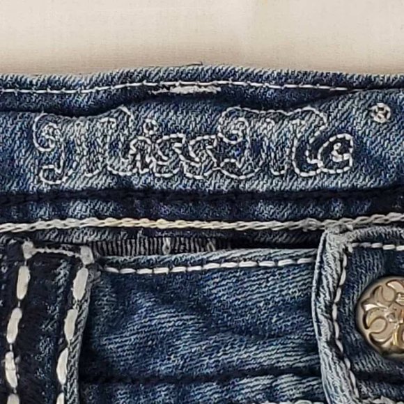 Miss Me Womens Cropped Jeans Blue Thick Stitch Medium Wash Low Rise Denim 29 - Picture 10 of 12